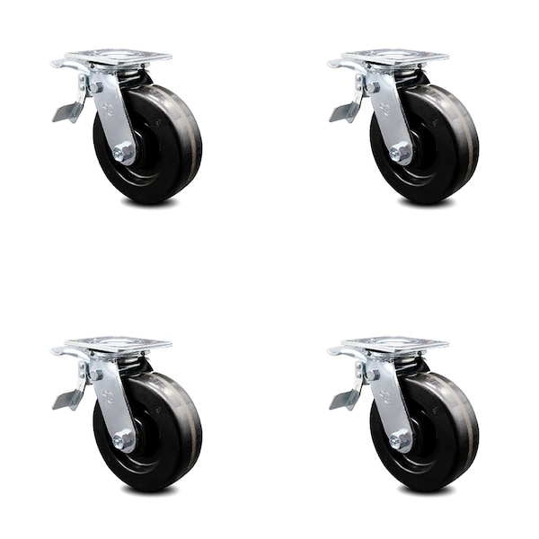 6 Inch Phenolic Caster Set with Ball Bearings and Total Lock Brakes SCC
